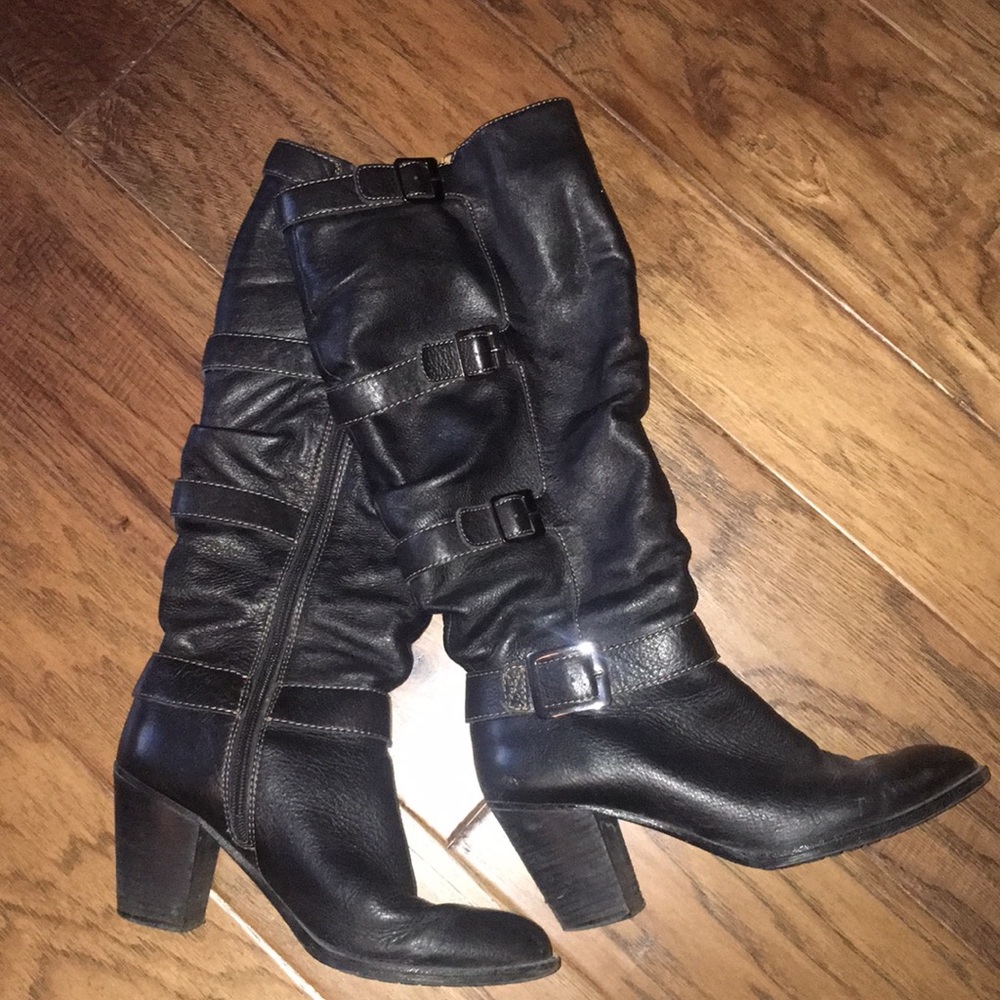 Tall wide calf leather boots